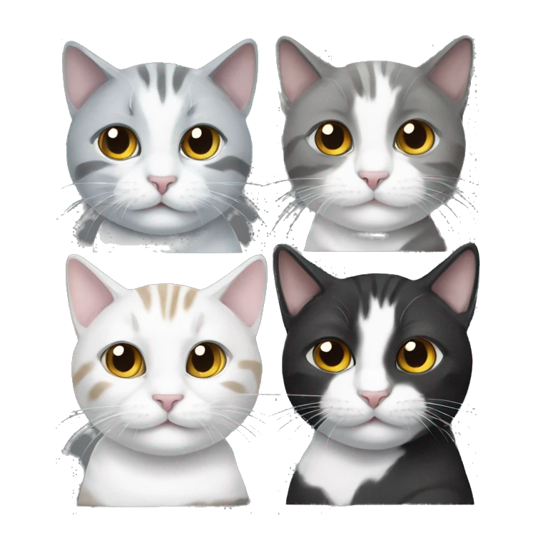 Three cats one black one white one grey emoji