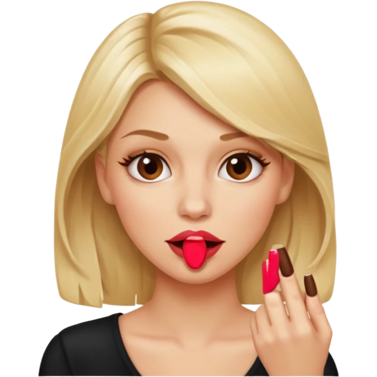 👁️🫦👁️💁🏼‍♀️ aguicheuse. elle se mord le coin de la lèvres. Elle est blonde. Ongles vernis marrons   emoji