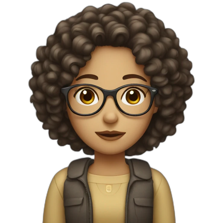girl with curly dark brown hair and thin glasses emoji