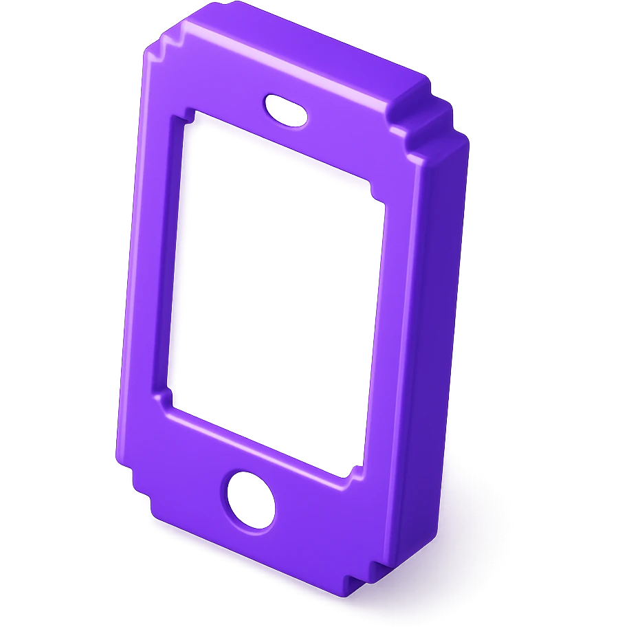 3D smartphone icon, purple, with pixel art-inspired edges and details, shiny and vibrant emoji