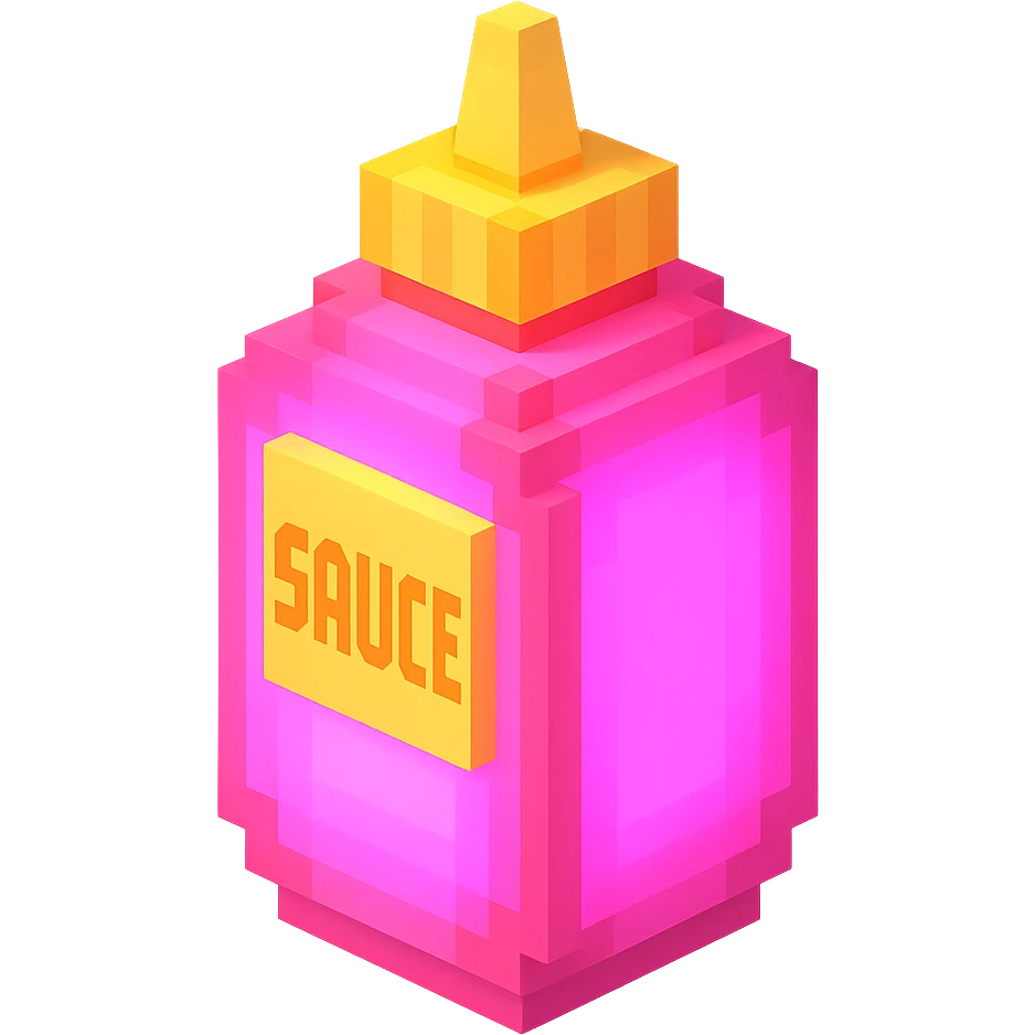 сделай соус из фастфуда розовый светящийся с надписью sauce, no background  emoji