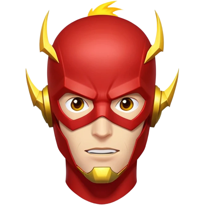 face of The Flash superhero with bold expression, red mask, and yellow lightning emoji
