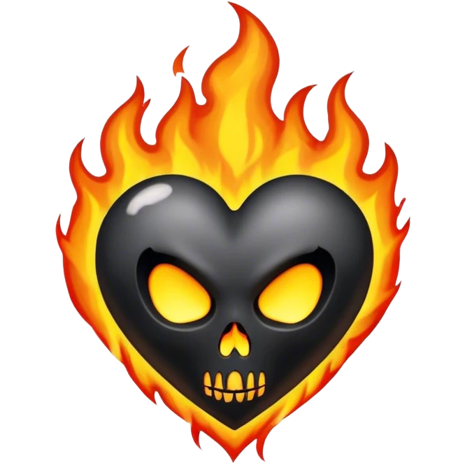 Black hear with skull and flames emoji