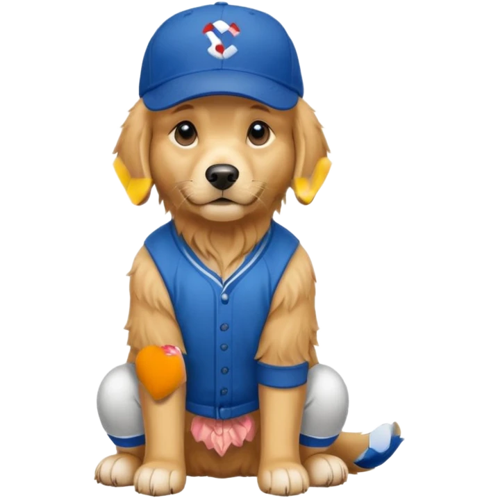 Golden retriever dog with blue baseball cap fullbody sitting down emoji