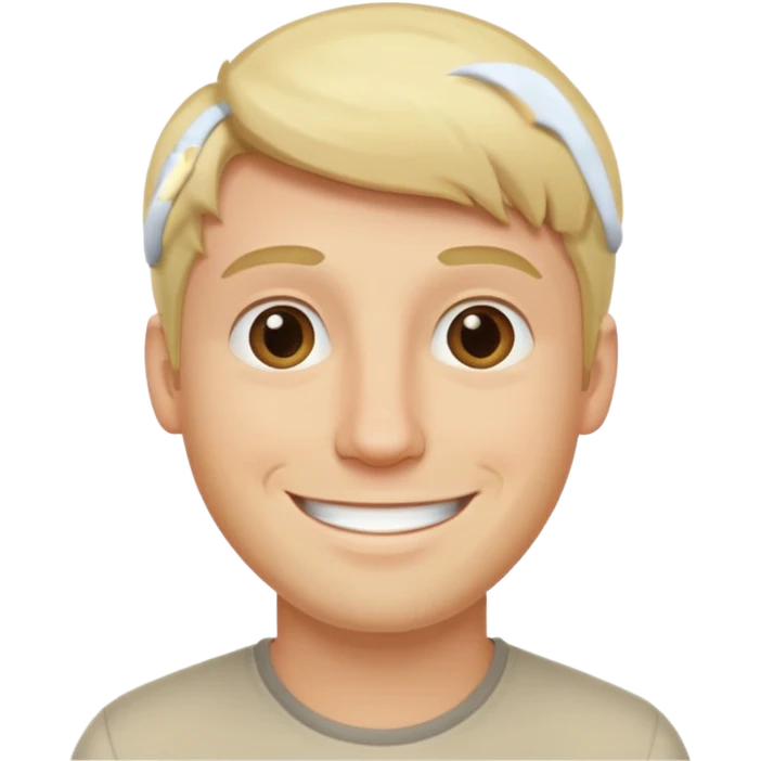 photorealistic emoji style portrait of a 29-year-old blonde man, smiling, neutral background emoji