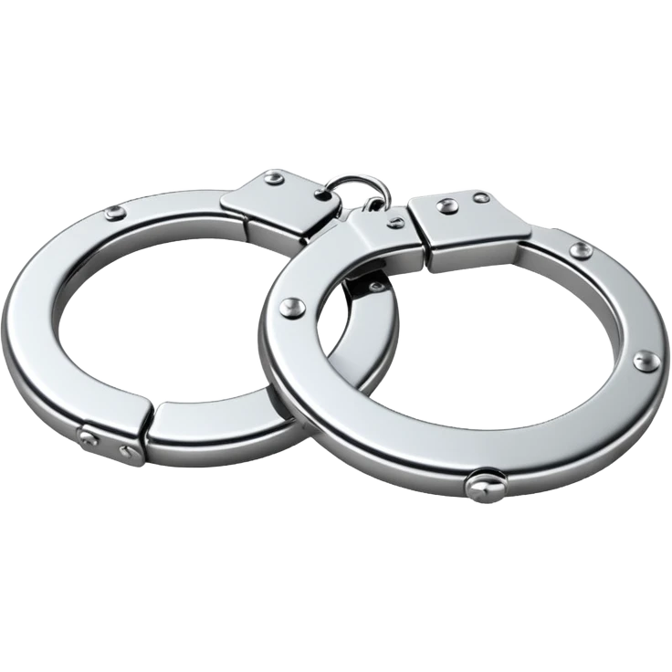 A pair of elegant handcuffs emoji made of silver chrome, smooth rounded design, glossy metallic reflections, luxury fetish aesthetic, minimal iOS emoji style, centered, clean white background emoji