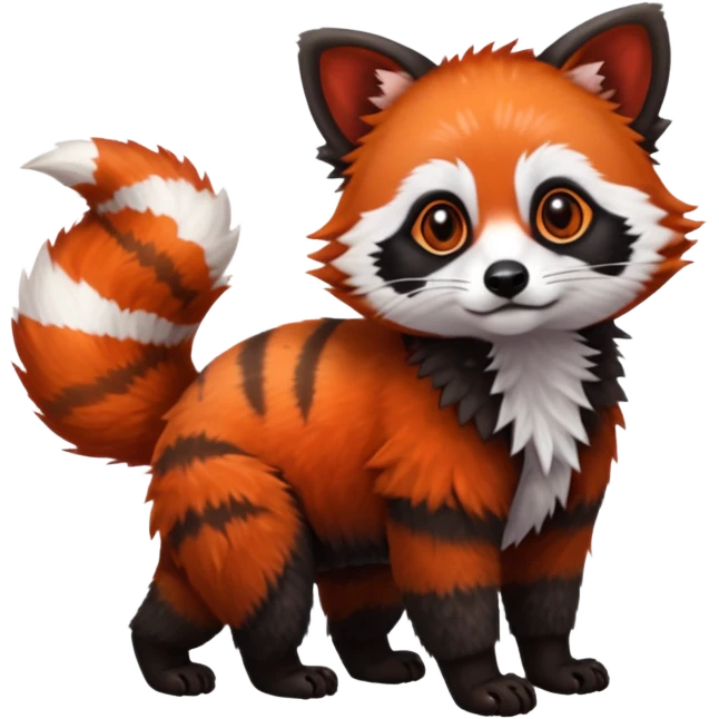 Realistic furry fuzzy scaly 4-legged quadrupedal Red-Panda-Munchkin-Kitten-Lemur-Raccoon-Dog-Red-Fox-animal-fusion-hybrid, Full body emoji