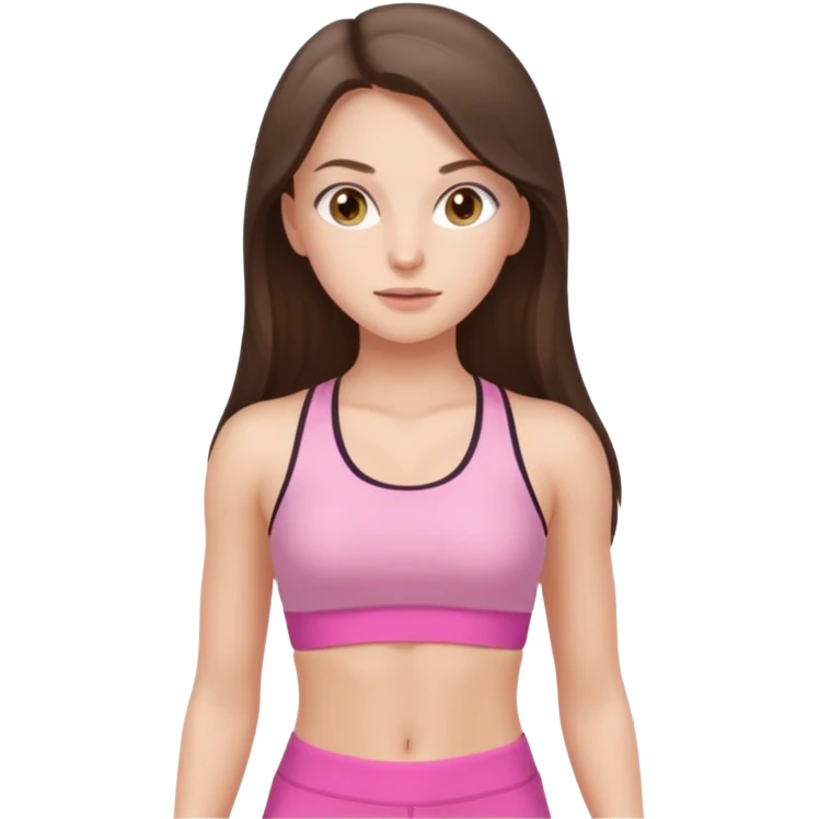 white brunette girl long hair with hazel eyes in light pink workout with small waist emoji