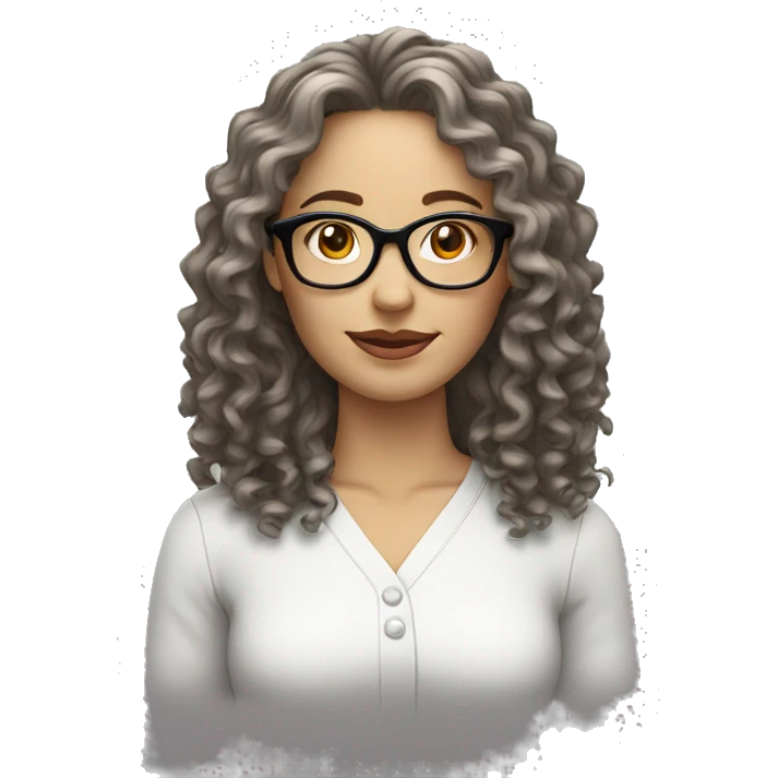 Long Curly hair white woman black eyes with glasses emoji