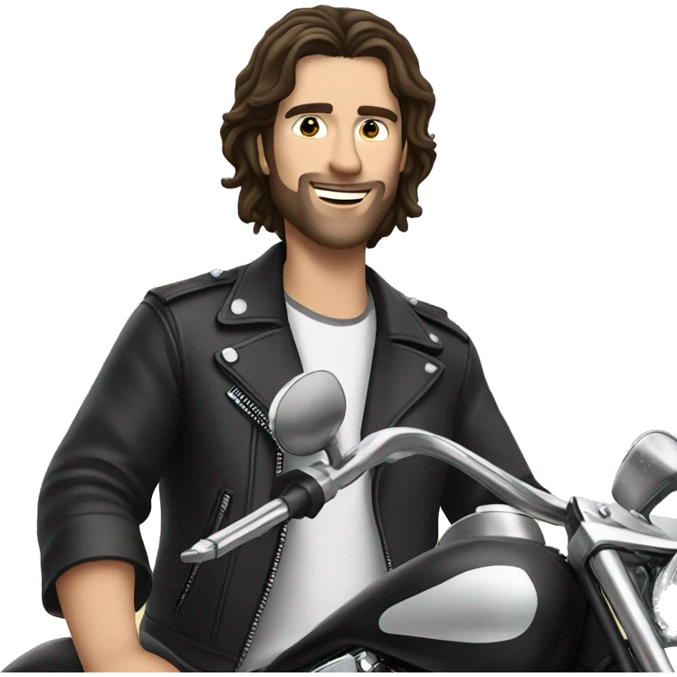 White brunette man on a Harley emoji