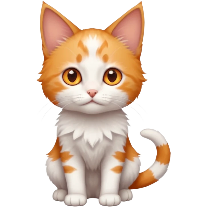 full body of very small + skinny ginger and white kitten with deep orange eyes and triangular shaped face emoji