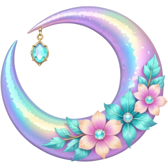 glossy Pastel iridescent floral shiny crystal crescent damask moon emoji