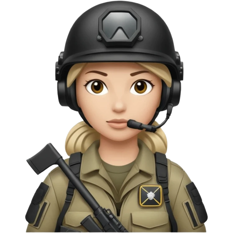 female special operations communications operator with combat gear in black and white emoji