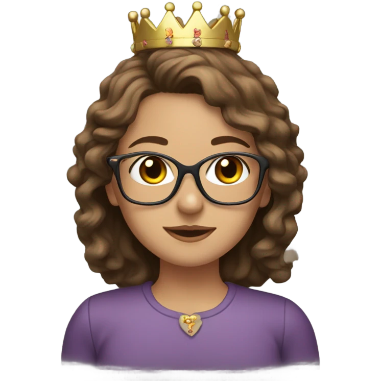Brown hair, Girl with crown, wearing glasses emoji