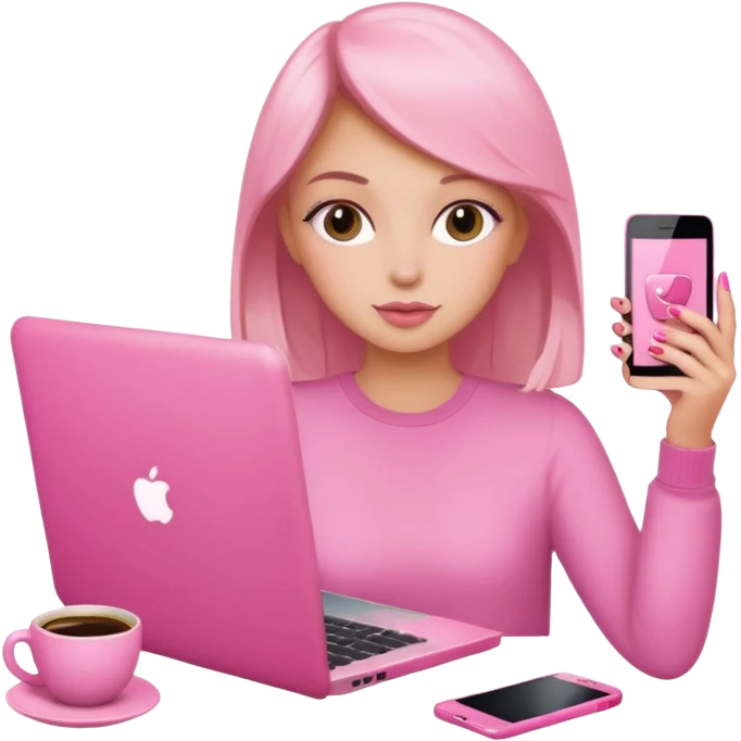 emojis de objetos girlie, cafe, uñas, celular, laptop, version girlie emoji
