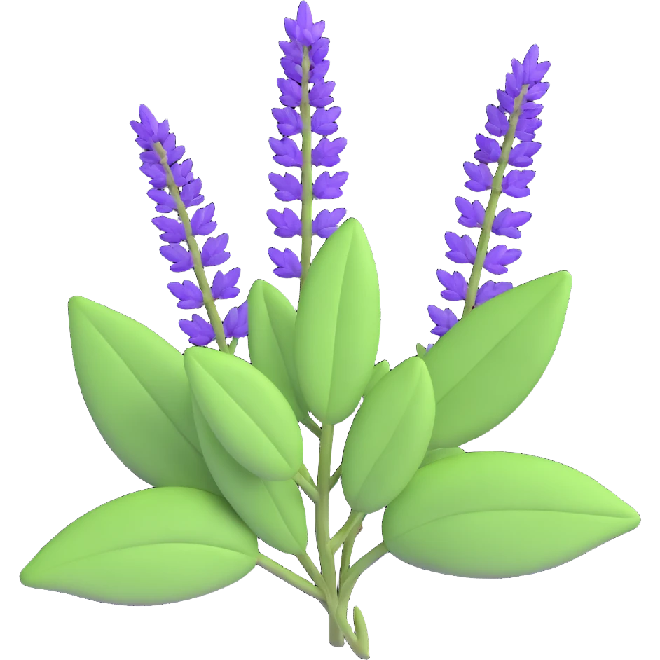 Enhance the Salvia nemorosa (woodland sage) emoji to be more three-dimensional and voluminous, with improved depth and realism, maintaining the 3D iOS emoji style and transparent background. emoji
