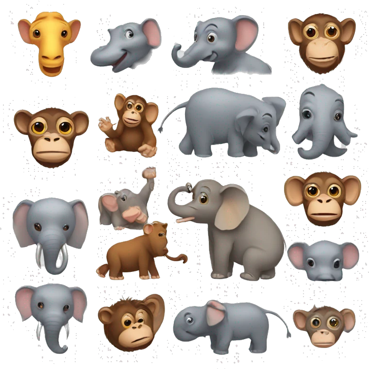 Monkey, elephant, hippopotamus  emoji