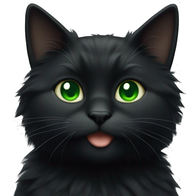 a fluffy black cat with green eyes and a white breast emoji