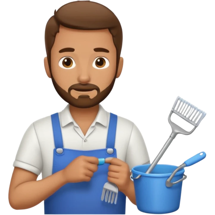 Guy with very short beard doing house chores emoji