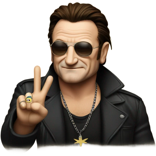 Bono doing peace sign emoji