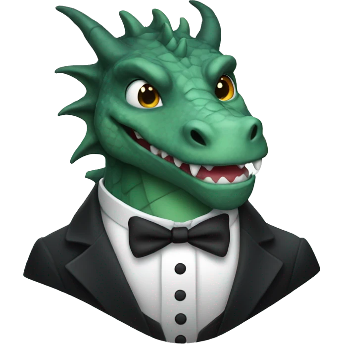 A dragon in a tuxedo smiling menacingly emoji