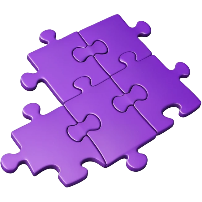 Create an icon of a puzzle for "Featured Projects" on a dark background #22223B. Show exactly 4 puzzle pieces connected together, with the 4th piece slightly separated and in the process of being placed. The puzzle pieces should be shades of purple that harmonize with the background emoji
