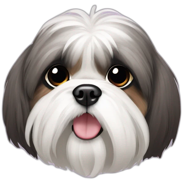 Shih Tzu dog blackish mouth hair and with a collar saying Macchi emoji