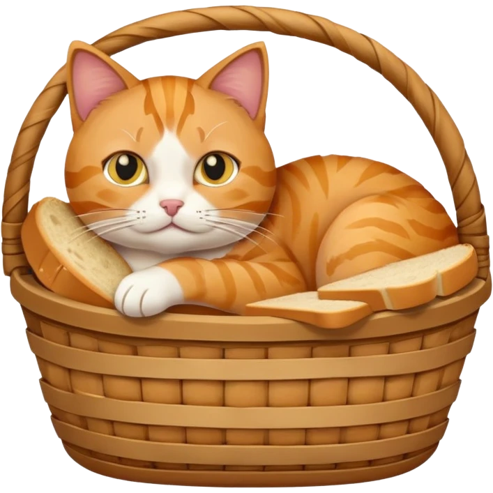Cat hiding in basket of bread emoji