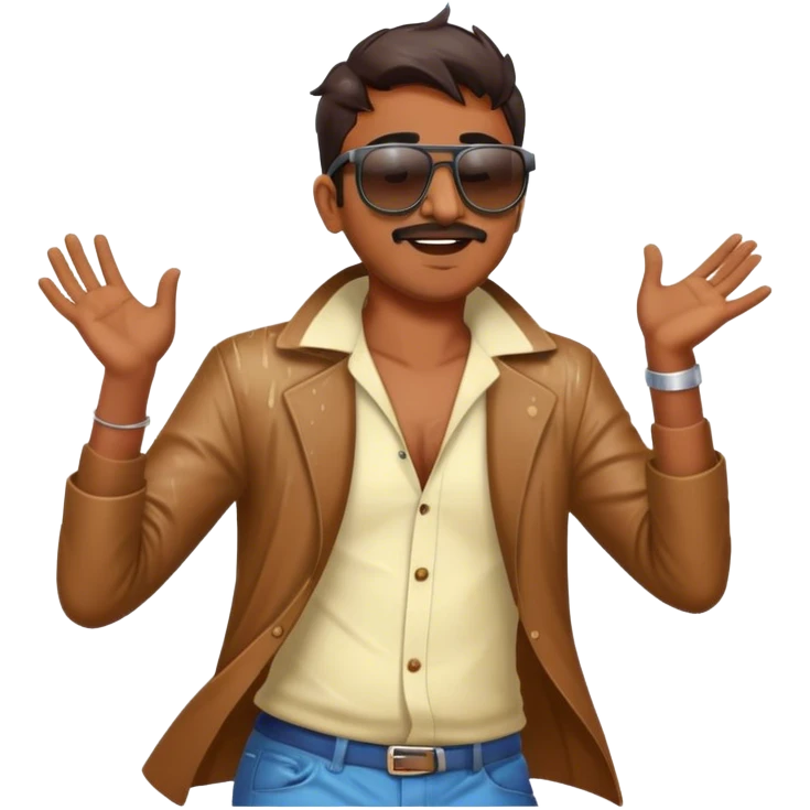 an indian dude dancing while wearing sunglasses in rain emoji
