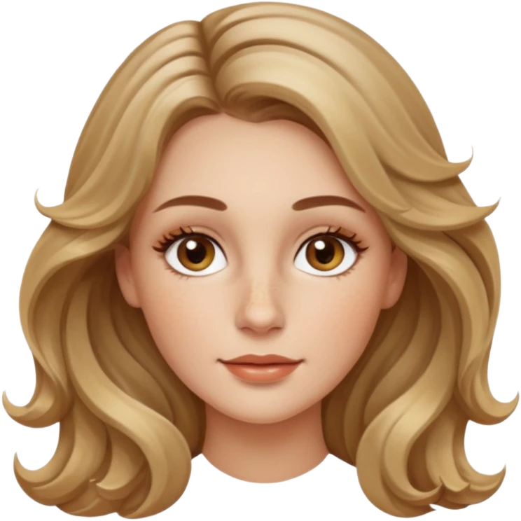 creative women with long dark Blond with highlights wavy hair white women, oval shape face hazel eyes long lashes little bit of freckles on the nose high cheek bones emoji