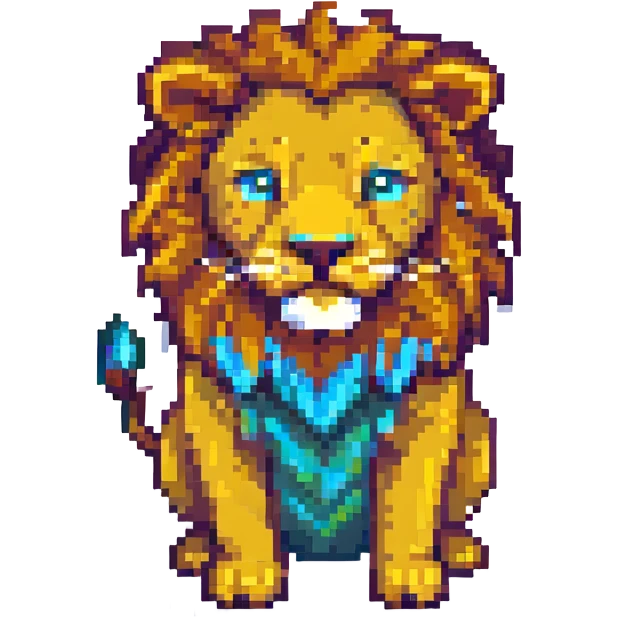 A lion in the style of pixel art. emoji