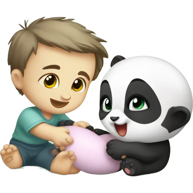 small cute kitten playing with baby panda emoji