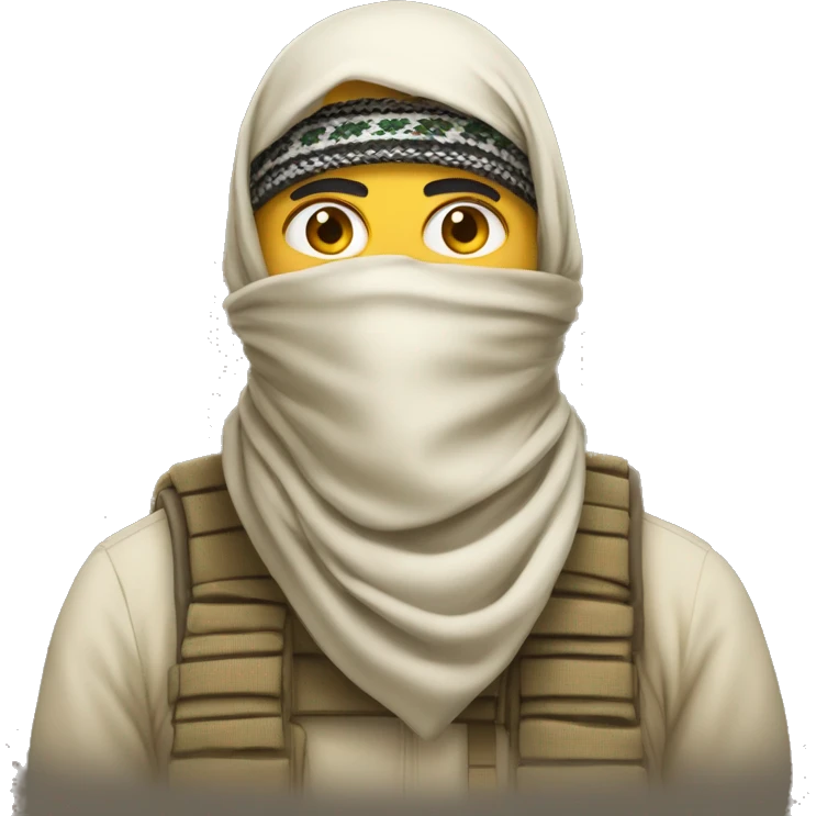Emoji Proposal: A man wearing a shemagh (traditional military-style scarf) wrapped around his head and covering his mouth and nose, with only his eyes visible. Represents desert protection, military use, or cultural tradition. emoji