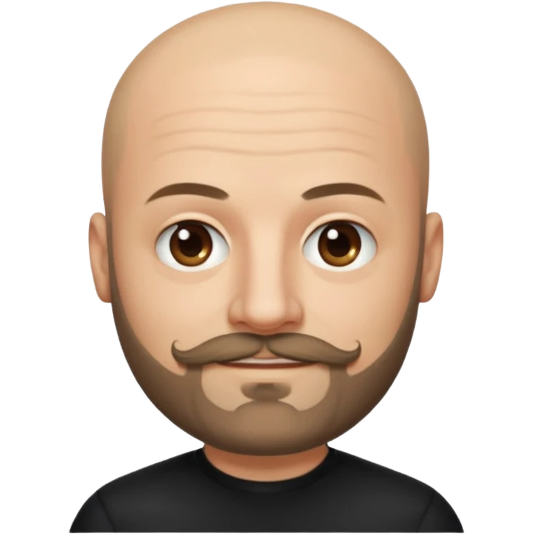 Oliver Riedel, bassist of Rammstein, apple style emoji, bald, mustache and goatee beard, calm expression, black shirt emoji