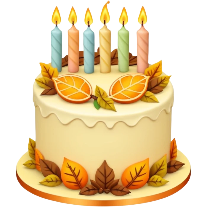 Fall themed pastel birthday cake with candles  emoji