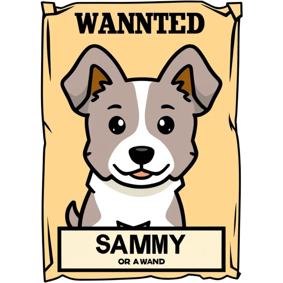 A dog named Sammy on a wanted poster for a $1 million reward dead or alive emoji