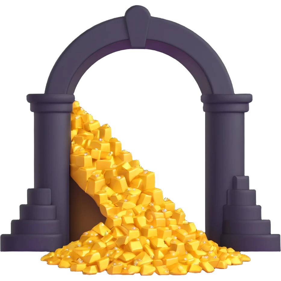 gold mine with sparkling gold spilling out of the entrance emoji