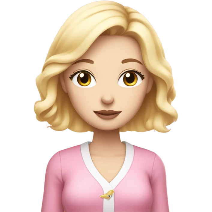 A prety blond girl with long pretty lashes, with pink clothes, holding a white furry cat while closing her eyes emoji
