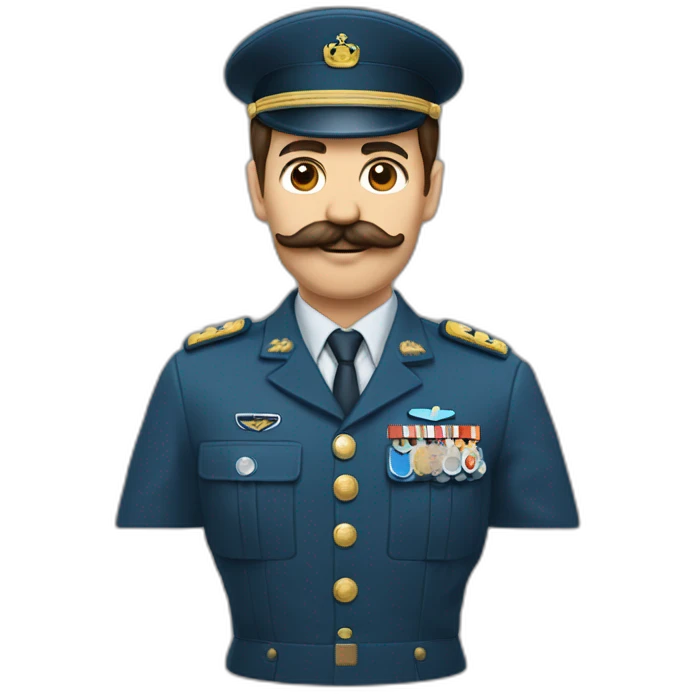 Un homme militaire avec une moustache carré et des cheveux bruns qui lève la main et qui est énervé  emoji