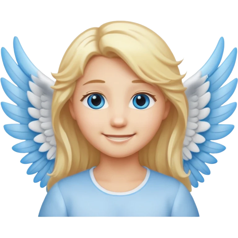 angel emoji blonde hair, blue eyes and smiling, larger wings with darker outline on them and bigger smile emoji