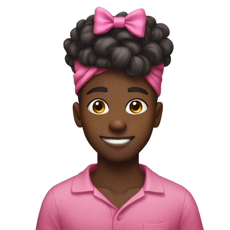 black boy with his tongue out with a pink bow on his hair  emoji