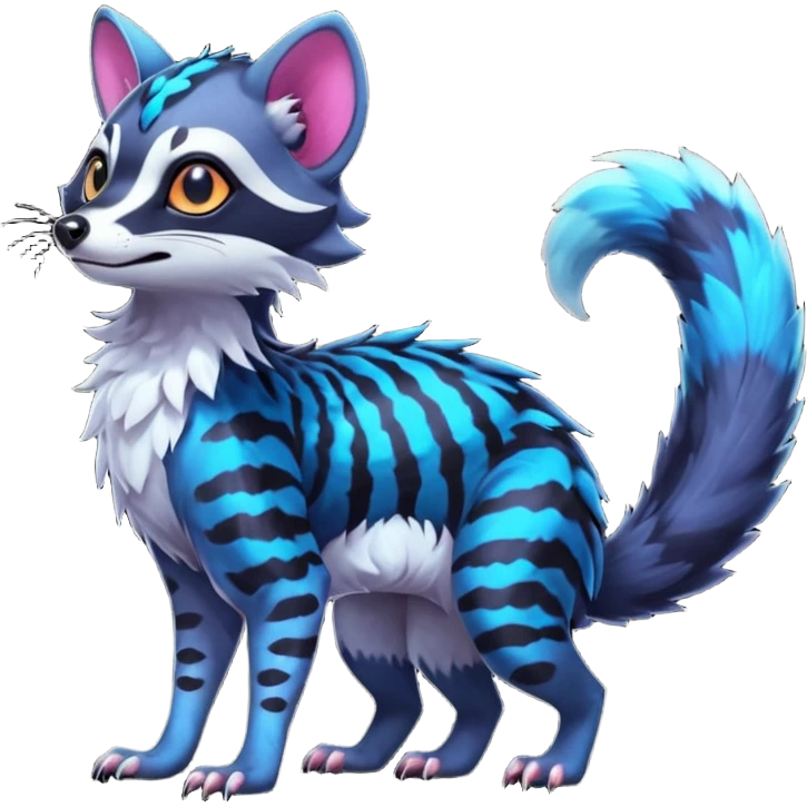 Colorful neon tropical exotic cute cool beautiful shiny beautiful fantasy-civet-genet-sergal-vernid-Gryphon-Cacomistle-Trico-oncilla-animal-Fakémon-hybrid-fursona (full body) emoji