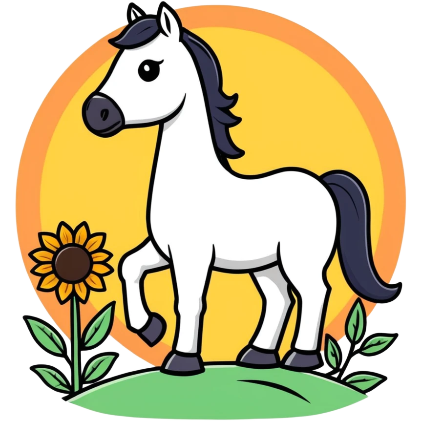 Horse with a sunset and a sunflower  emoji