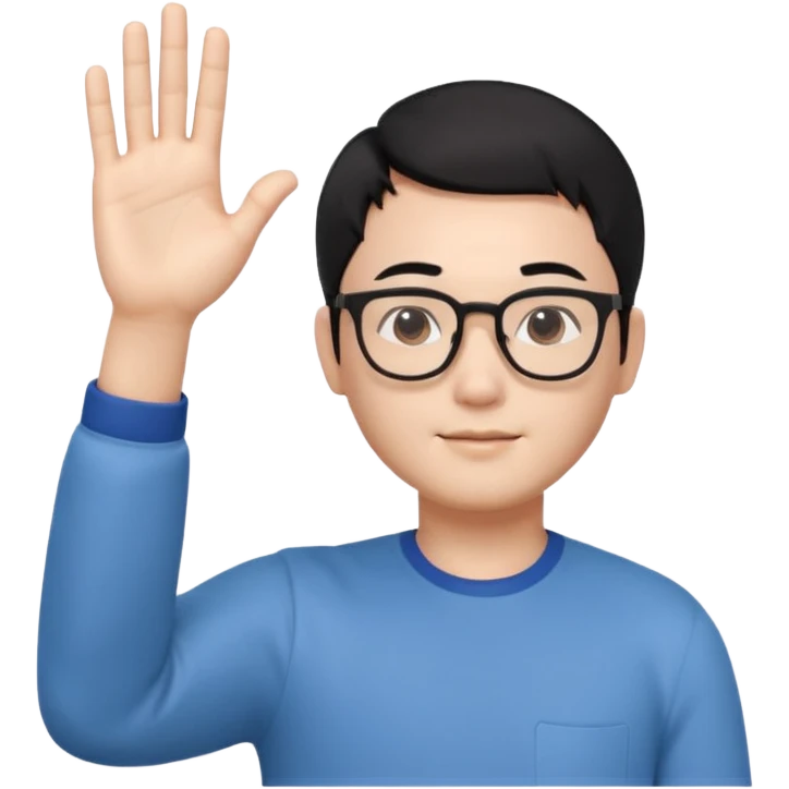 3D avatar of a Korean male frontend developer,
soft friendly expression,
short black hair with middle part,
one hand raised as if explaining,
clean and minimal style emoji