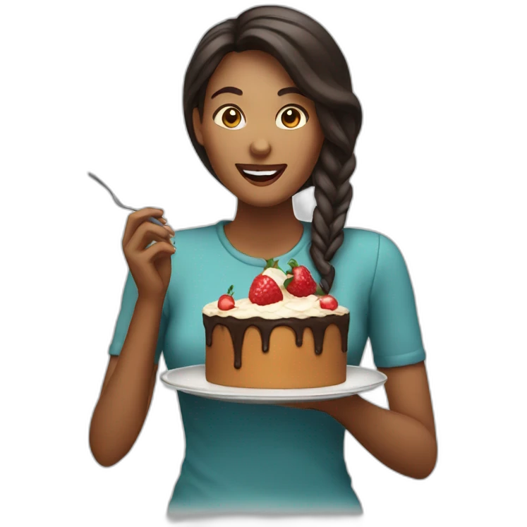 A woman eating a cake emoji
