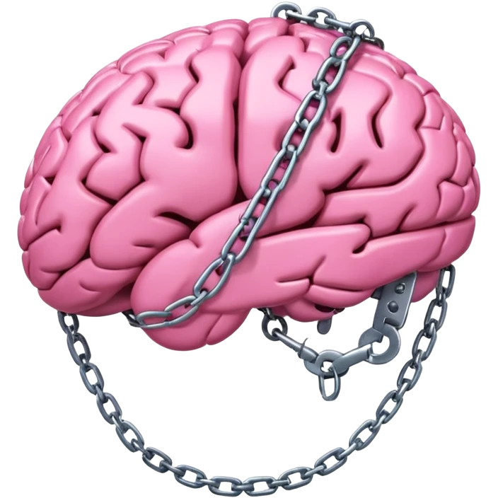pink brain, chained up with one chain, side view emoji