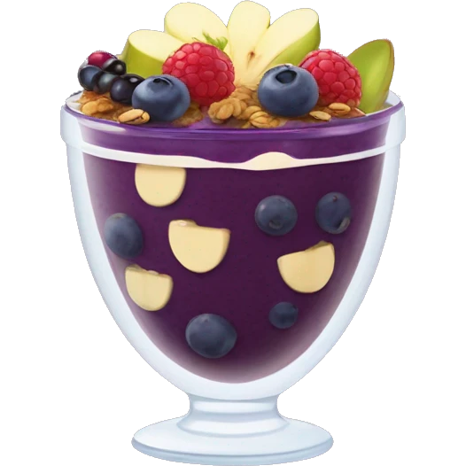 Açaí in a clear cup with layers of fruits and granola and condensed milk emoji