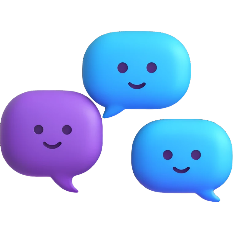 chat conversation bubbles, purple and blue, modern emoji style emoji