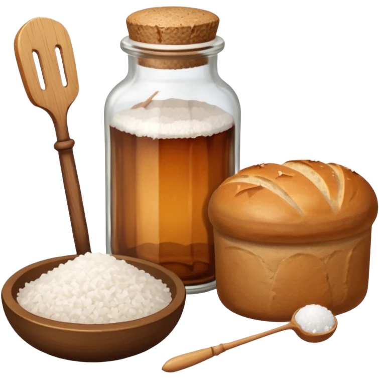 a one victorian bottle of salt and a loaf of bread - crochet needles and a ball of wool emoji