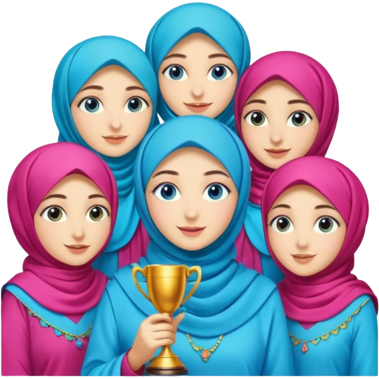 Turkish beautiful finish Konya girls blue eyes with party design hijab long tail dress and the friends have a championship with party details  emoji